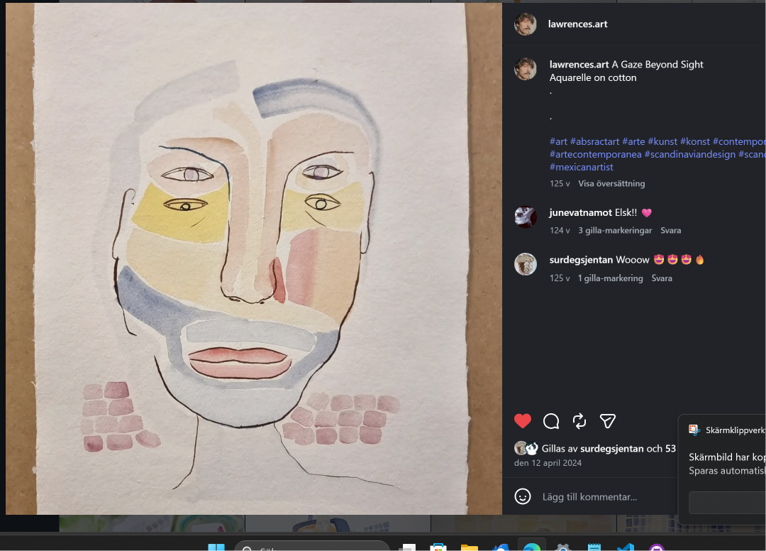 A Gaze Beyond Sight — aquarelle on cotton, by Lawrence Grau Sundström